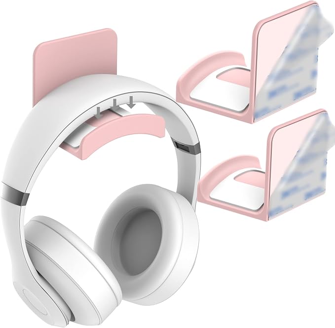 HomeMount Headphone Stand Headset Holder - Adhesive Gaming Headphone Hanger Hook Desk Mount for Most Headphone & Controller (Pink 2Pack) | Space-saving headphone hanger and wall mount alternative, durable ABS with non-slip pad, supports up to 1 kg by HomeMount