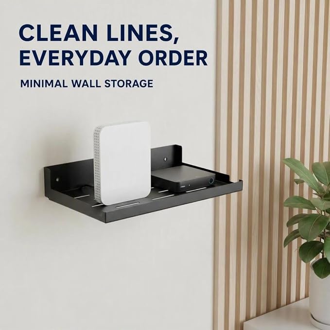 Metal Router Shelf Wall Mount, 14 x 8 Inch Floating Shelf with Cable Hole and Vent Slots, Black WiFi Router Holder for Modem, Cable Box, Game Console, TV Components, Office and Living Room - Image 7