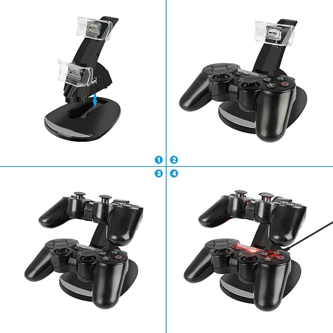 VSEER PS3 Controller Charger, Dual Console Charger Charging Docking Station Stand for PS3 with LED Indicators, Black - Image 5