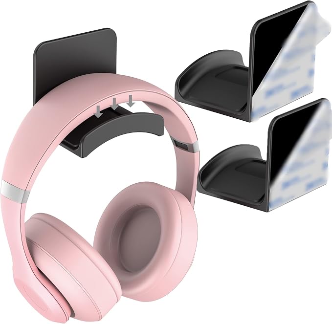 HomeMount Headphone Hook for Desk, Headset & Controller Holder, Black 2 Pcs | Space-saving headphone hanger and wall mount alternative, durable ABS with non-slip pad, supports up to 1 kg by HomeMount