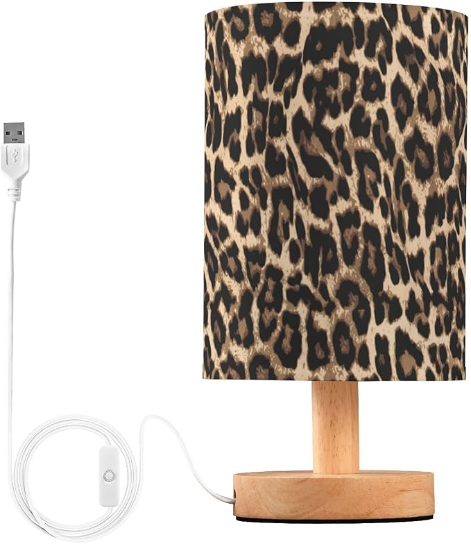 Bedside Table Lamp Leopard Print Nightstand Lamp with Wood Desk Lamps for Bedroom Living Room Nursery Office Home Decor by Oarencol