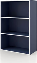 Homes: Inside + Out Apexa 3-Tier Cube Storage Organizer Shelves, Stackable Wood Bookcase Fits Cubby Bins for Organization, Dorm Teen Room Decor & Home Office, Steel Blue by HOMESInsideOut