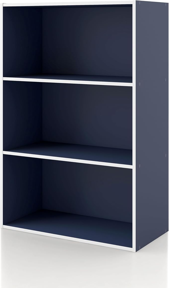 Homes: Inside + Out Apexa 3-Tier Cube Storage Organizer Shelves, Stackable Wood Bookcase Fits Cubby Bins for Organization, Dorm Teen Room Decor & Home Office, Steel Blue by HOMESInsideOut