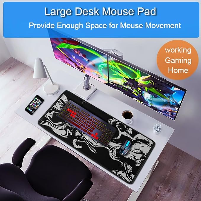 Gaming Mouse Pad, 31.5x15.7 inch Large Extended Computer Keyboard Mouse Mat, Water Resist Non-Slip Mousepad Rubber Base Long XXL Desk Mouse Pad for Gaming, Office & Home, Marble White - Image 6