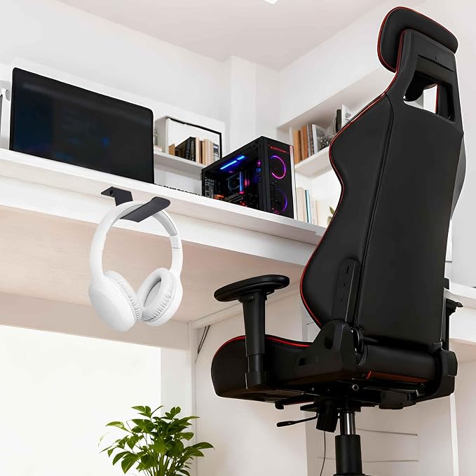 HARFINGTON Headphone Holder Stand Aluminum Headset Hook Headphone Clip Under Desk Hanger with Washer and Screws for Bedrooms Study Libraries Offices, Black - Image 5