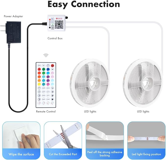 LED Lights for Bedroom, 2025 Double Row 100FT 960LEDs RGB Strip Lights Music Sync Color Changing LED Lights, APP+44Key Remote Control Timed Dimming for Bedroom Home Decor(2Rollsof50FT) - Image 7