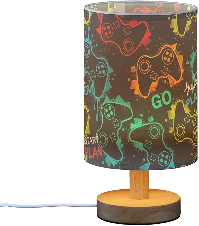 Bedside Table Lamp Video Game Nightstand Lamp with Wood Gaming Gamer Colorful Desk Lamps for Bedroom Living Room Nursery Office Home Decor - Image 2