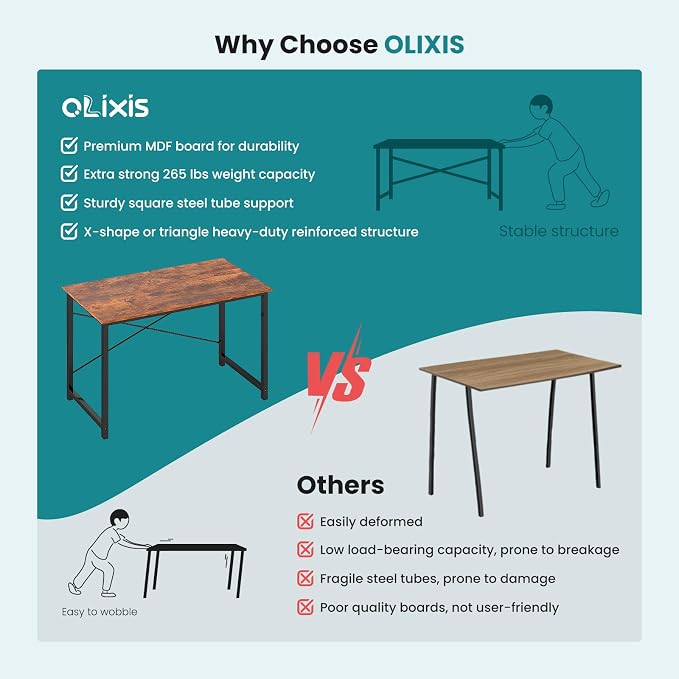 OLIXIS Computer Desk, Home Office Desk, Study Table 47 Inch - Image 7