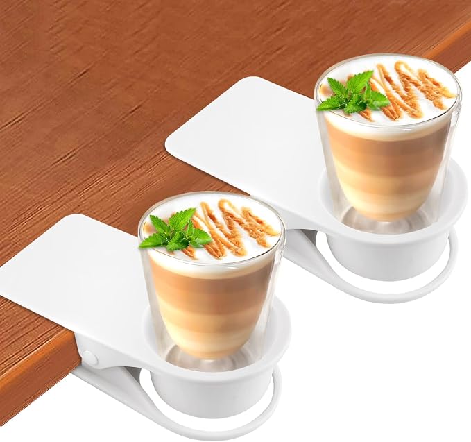 2PCS Clip on Cup Holder for Chair, Kalolary Desk Drink Holder Clamp, White - Image 8