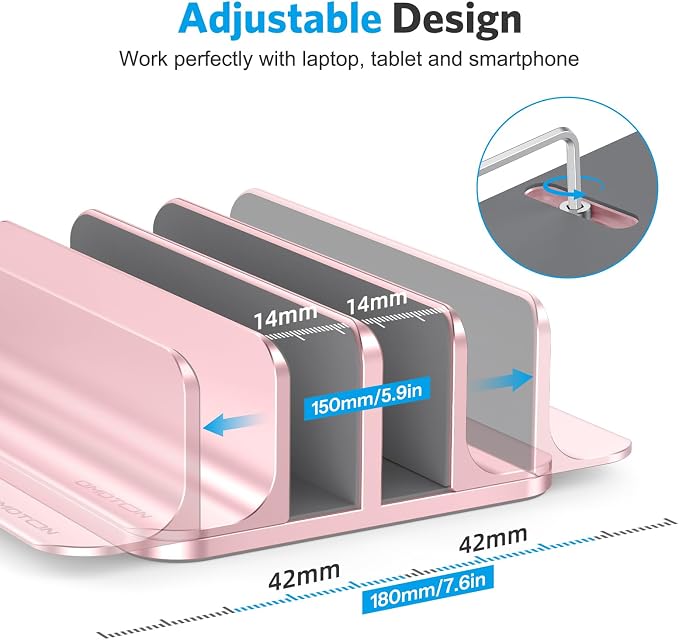 OMOTON Dual Vertical Desk Laptop Stand Holder, Fits MacBook Air, Rose Gold - Image 4