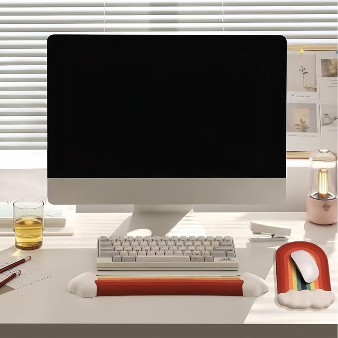 Cute Rainbow Mouse Pad with Wrist Rest for Mouse Pad Gel Cloud Keyboard Wrist Rest PU Base Silicone Ergonomic White Cloud Mouse Wrist Pad Support for Gaming Desk Laptop Home Office - Image 7