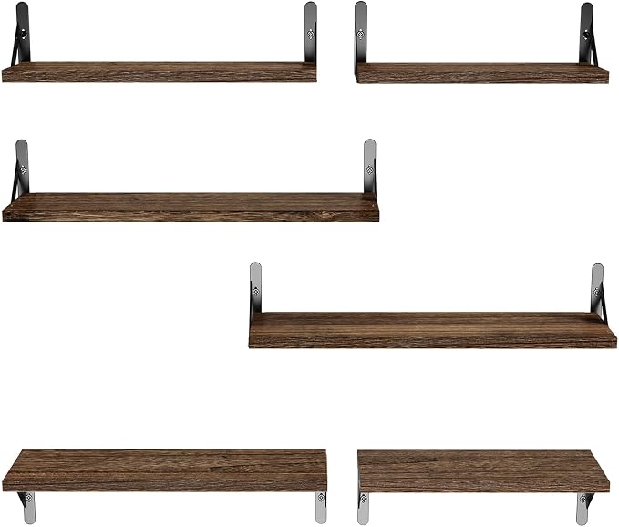 Amada Solid Paulownia Wood Wall Shelves, Large Size, 6 Pcs, Brown - Image 8