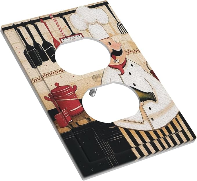 Outlet Covers Cartoon Fat Happy Chef Cook Decorative 1 Gang Duplex Light Switch Cover Plate Single Electrical Receptacle Wall Plate Plug Switchplate Faceplate for Farmhouse Kitchen Decor - Image 3