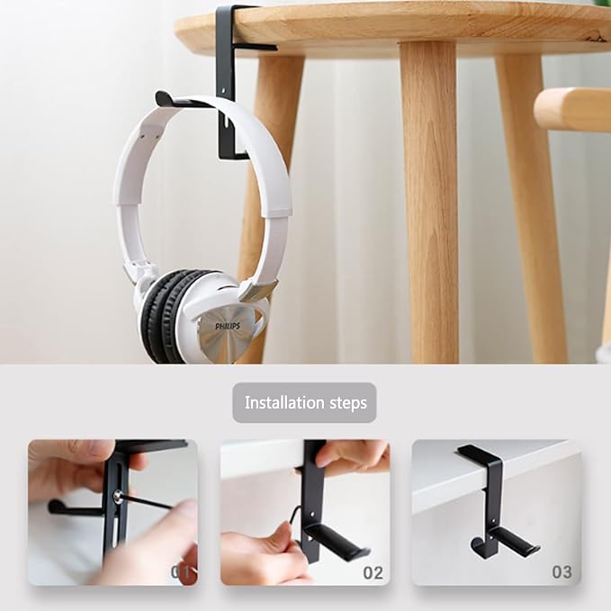 BetterJonny 2 Pcs Gaming Headphone Stand, Headphone Hanger with Height Adjustable Clamp Under Desk Clamp Controller Stand Earphone Rack with Cable Clip for PC Gaming Headset (Black) - Image 4