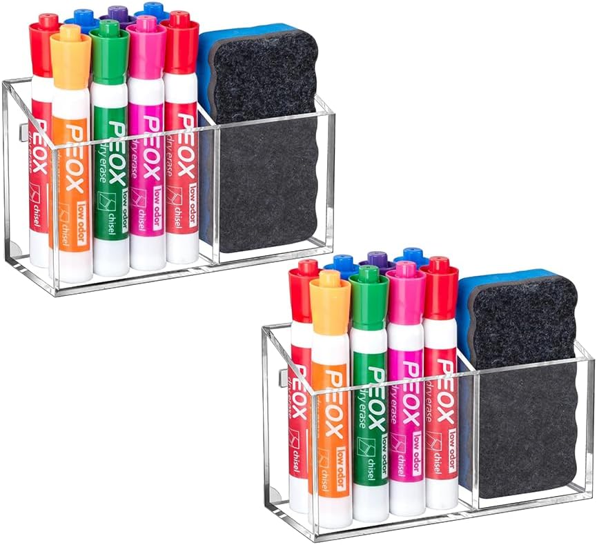 BEYGORM 2 Pack Magnetic Dry Erase Marker Holder for Whiteboard,Non-slip Acrylic Magnet Pen Holder for Fridge Refrigerator,Locker Organizer for Work,Locker Accessories,Pencil Cup,Marker Organizer by BEYGORM