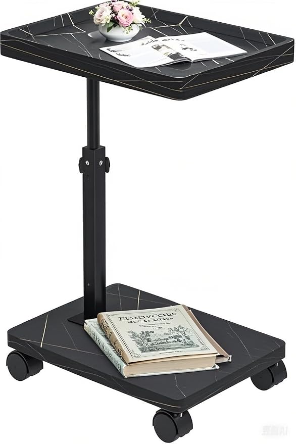C Table End Table Adjustable Height,C Shaped End for Couch，Snack Tables,360°Swivel TV Tray Sofa Table,Tables that Slide Under,Coffee SideTable for Bed,Chair,Bath-tub (Black Color) - Image 3