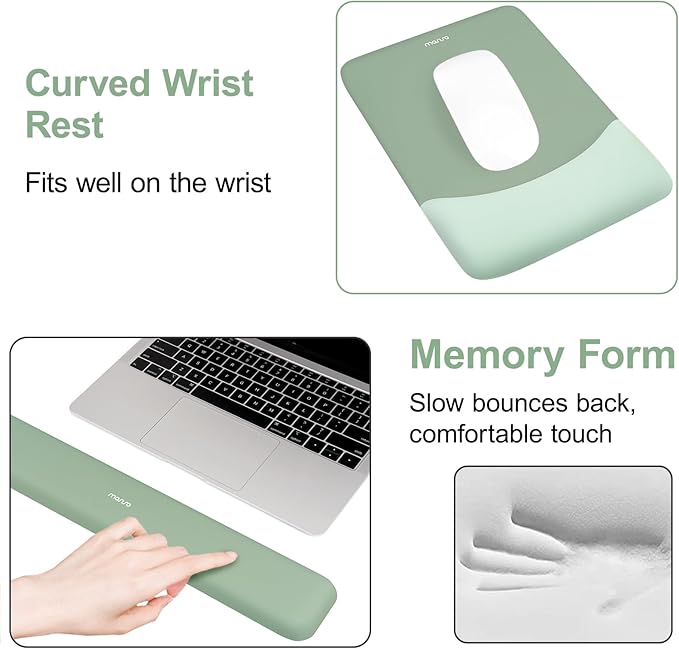 MOSISO Keyboard Mouse Pad Set, Large Gaming Mouse Pad&Keyboard Wrist Rest | Rectangular Mousepad with Wrist Rest&Coaster, Ergonomic Non-Slip&Easy Typing Pad with Curved Silicone Lining, Antique Green - Image 5