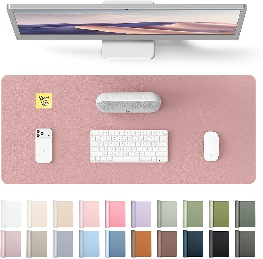 YSAGi Leather Desk Protector, Office Mat, Large Mouse Mat, Non-Slip PU Leather Blotter, Laptop Desk Pad, Waterproof Writing Pad for Office and Home (Pale Mauve, 23.6" x 13.8") by YSAGi