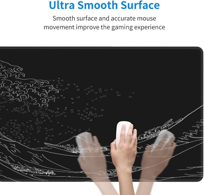 Japanese Sea Wave Large Mouse Pad, Anime Black Gaming, Extended Kanagawa Mat Desk Pad, 3mm Thick Long Non-Slip Rubber Base Mice Pad, 31.5 X 11.8 Inch - Image 5