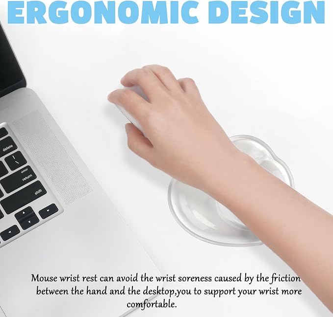 Gel Wrist Rest for Keyboard and Mouse Transparent White Heart Elbow Pad Cushion Ergonomic Cute Clear Cool Mouse Wrist Pad Silicone Non-Slip Support for Computer Gaming Home Office Hand Pillow - Image 4
