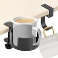 Desk Cup Holder Clamp & Hook, Anti-Spill Cup Holder, Headphone Hook, Adjustable Height, Black Aluminum by Unknown