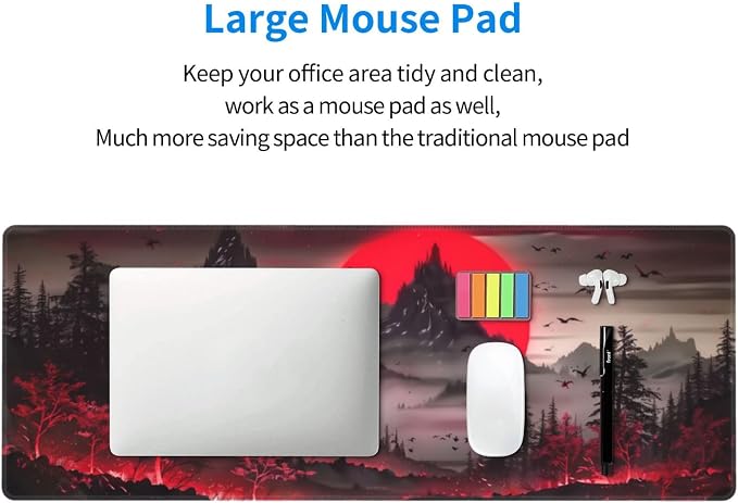 Extended Gaming Mouse Pad, Large Desk Mat XL Anime Mouse Pad Waterproof with Stitched Edges, Non-Slip Desktop Pad for Home and Office, Level Up Your 31.5x11.8 Inch (Darkness Red Moon2) - Image 6
