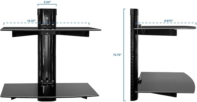 Mount-It! 2-Tier Floating TV Shelf, Tempered Glass, Wall Mount, Black - Image 3