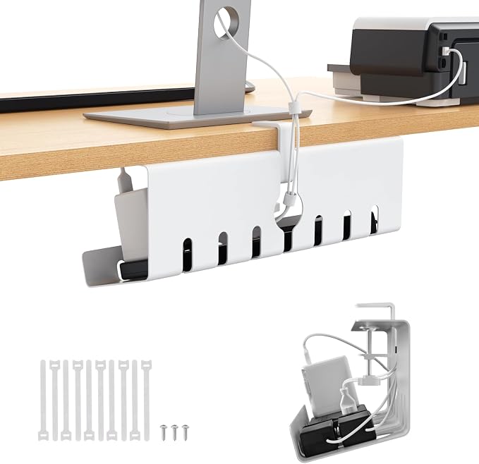 Syeeiex Under Desk Cable Management Tray, Cord Management, White, 17inch by syeeiex