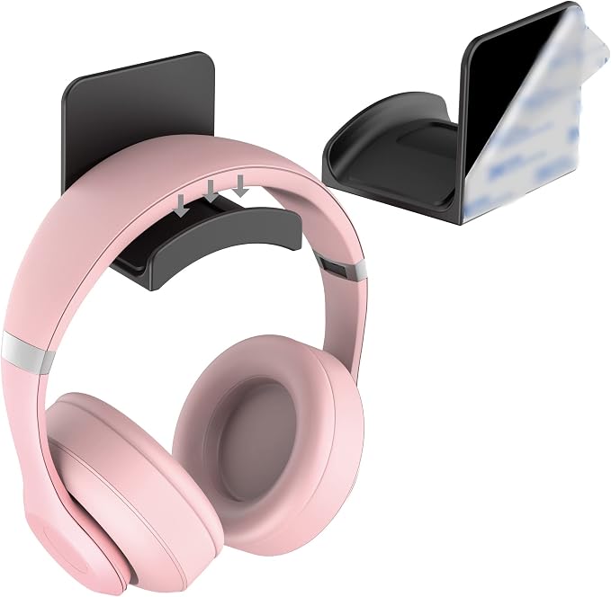 HomeMount Headphone Hook for Desk, Headset & Controller Holder, Black 1Pcs | Space-saving headphone hanger and wall mount alternative, durable ABS with non-slip pad, supports up to 1 kg by HomeMount