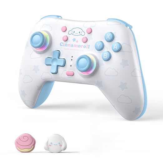 Kuitmor Cinnamoroll Switch Pro Controller, Cute Hall Effect Wireless Gamepad No Drift for Switch 2/Switch/OLED/Lite, PC/Steam, Android, iOS, Bluetooth + Wired, Turbo, Back Buttons, 6-Aixs Gyro, Wake-up, RGB (Blue, Without 2.4g Receiver) by Kuitmor