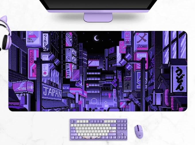 Dark Purple Japanese Anime Retro Vaporwave Mouse Mat Computer Lap Desk Anime Mouse Pad Kawaii Large Gaming Pad for Keyboard QDH - Image 7