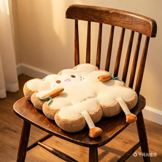 Toast Seat Cushion Bread Pillow with Cute Expression, Kawaii Food Chair Pads for Office Dorm Bedroom,Pillow Cushion Gift for Birthday, Christmas (Square) - Image 2