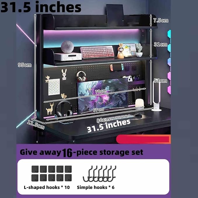 Pegboard with Dual Monitor Stand, Steel Pegboard for Desk, Computer Accessories for Office, Clamp on Desk Organizer Shelf, BLACK Desk Extender Workstation, Privacy Panel for Gaming Desk(31.5") - Image 3