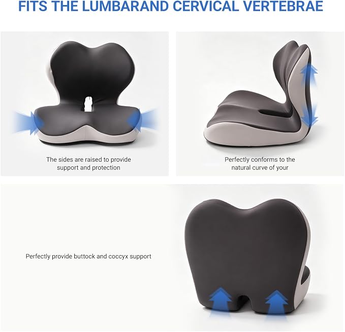 Breathable Ergonomic Memory Foam Seat Cushion & Lumbar Support Pillow, X-Large L-Shaped Coccyx Cushion with Tailbone Hollow, Pain Relief Pad, Ideal for Office Chair, Car, Gaming Chair & Wheelchair - Image 2