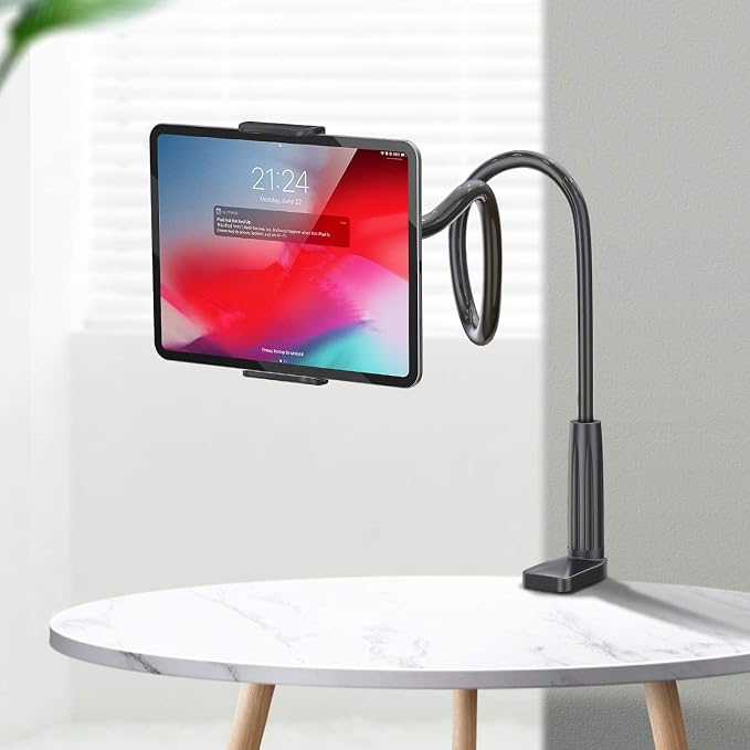 Tablet Holder for Bed - Gooseneck Tablet Holder Stand, Flexible Long Arm Gooseneck Mount Holder Clip with Grip, Compatible with iPad Air Mini, Galaxy Tabs, Kindle Fire, 4"-10.5" Devices - Image 5