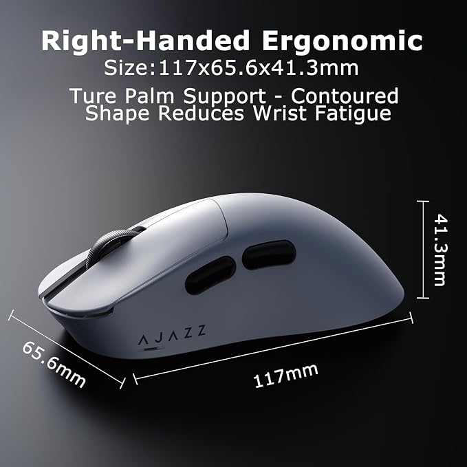 AJ179 V2 Wireless Gaming Mouse, Tri-Mode 2.4G/Bluetooth/Wired, 800mAh Battery Inside a 61g Ultra-Light Shell, 24000 DPI, 6 Programmable Buttons, Right-Handed Ergonomic, On-Board Memory – White - Image 7