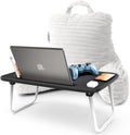 Nestl White Reading Pillow with Bed Desk for Laptop and Writing, Luxe Cut Plush Back Pillow for Sitting Up, Back and Arms Adjustable Support for Kids and Teens, Foldable Lap Desk for Bed 19x11” by Nestl