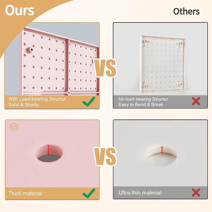 FZK Modular Plastic Pegboard Wall Organizer Kit, Pink, 12x12, 4 Panels | ABS material, wall mount storage kit, includes hooks and shelves, drill free or screw installation, for home decor& bedroom - Image 5