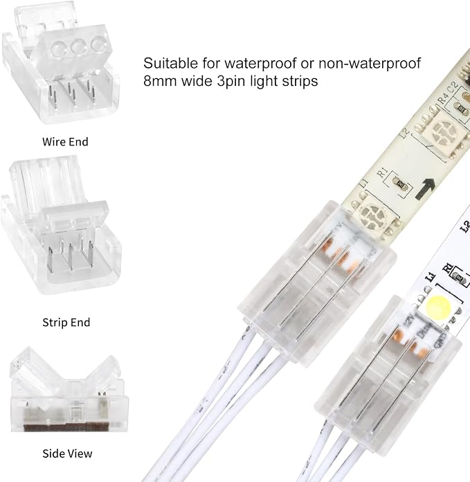 RGBZONE 3 Pin 8mm LED Connector Kit with 10pcs LED Connectors and 32.8ft 3 Pin Extension Wire for 8mm IP20 IP65 SMD 5050 Dream Color LED Strip Lights WS2811 WS2812B - Image 3