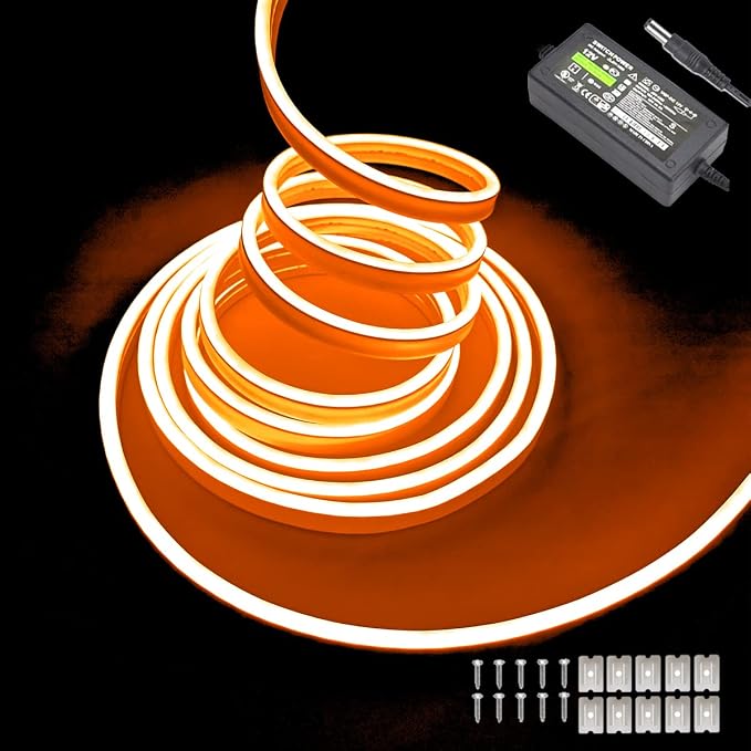 Orange Neon LED Strip Lights, 16.4ft 12V Waterproof Flexible Light for Indoor/Outdoor Decoration (Includes Power Adapter) by Maxlaxer