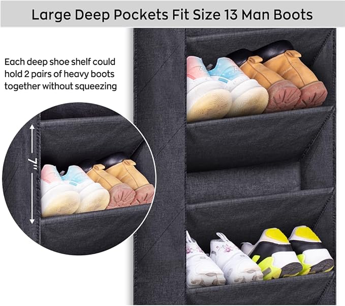 SLEEPING LAMB Over The Door Shoe Organizer for Closet with Large Deep Pockets, Narrow Shoe Rack for Door Hanging Boots Storage, Black - Image 3