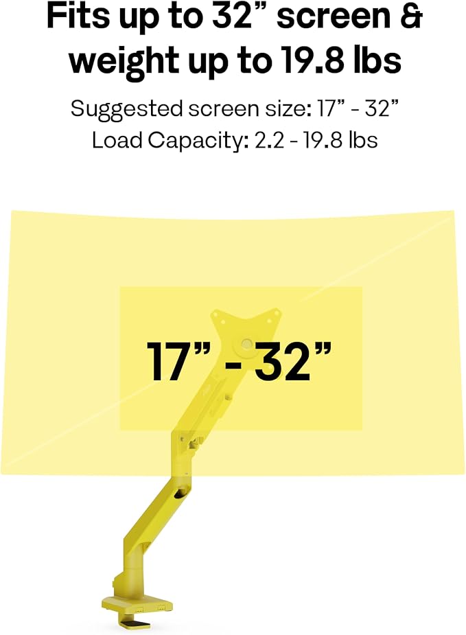 Pixio PS1S Wave Yellow Single Monitor Arm Stand Desk Mount - Fits up to 32 inches Monitors and up to 19.8lbs. VESA Compatibility and Integrated Cable Management - Image 2