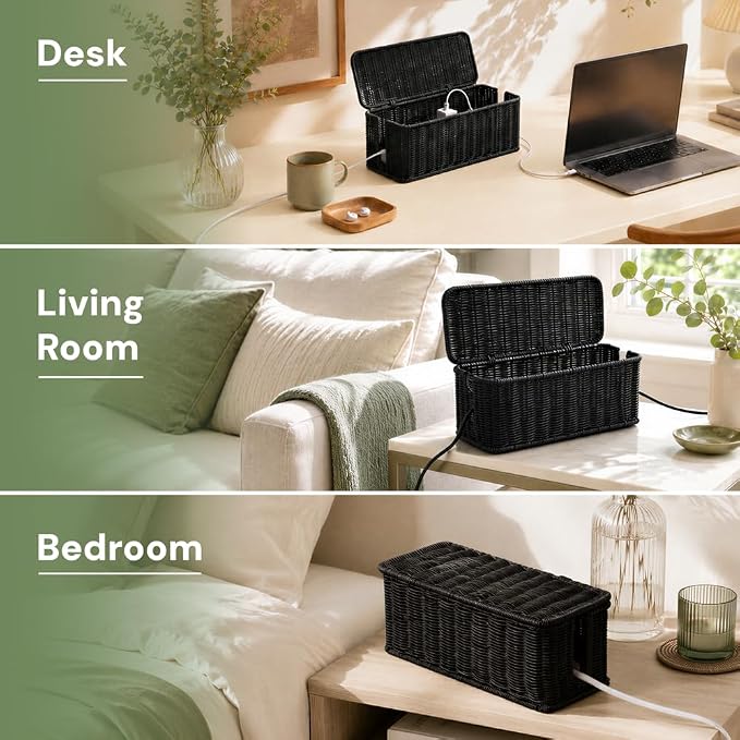 Cable Management Box, Handmade Rattan Cord Organizer for Power Strip - Image 7