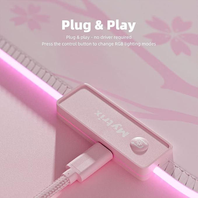 Pink RGB LED Gaming Mouse Pad, 14 Modes Glow Pad, Extra Large Gaming Mousepad,Waterproof Rubber Non Slip Cute Sakura Mat, Extended Big Keyboard and Mouse Pad Mat for Gamer Office Home, XXL 800×300×4mm - Image 7