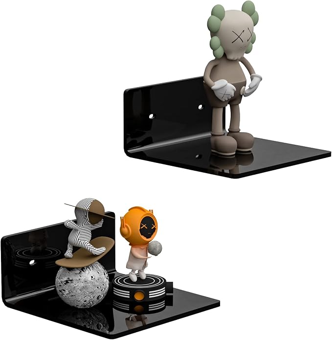 Sezanrpt 6 Inches Acrylic Small Wall Shelves 2 Pack, Floating Shelf for Wall Mounting, Acrylic Display Ledges for Funko Pop Figures, Home Décor, Living Room, Gaming Room, Plants(6 inch, Black) by Sezanrpt