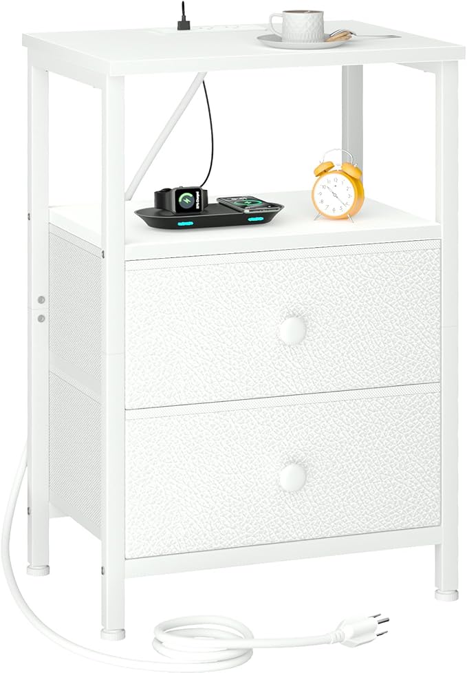 LOAKEKEL Night Stand, Small Nightstand with Charging Station by LOAKEKEL