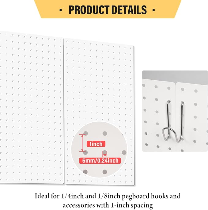 DEWEL 3 Pack White Metal Pegboard, 23x12 Inch Wall Organizer with Hooks - Image 4