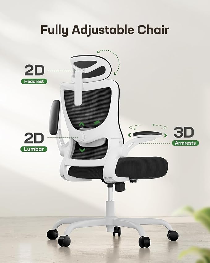 Marsail Ergonomic Office Chair with 3D Armrests, Pack of 4 | Office Desk Chair with High Back Mesh, Adjustable Lumbar Support, Rolling Work Swivel Task Chairs with Wheel, Headrest, home - Image 3