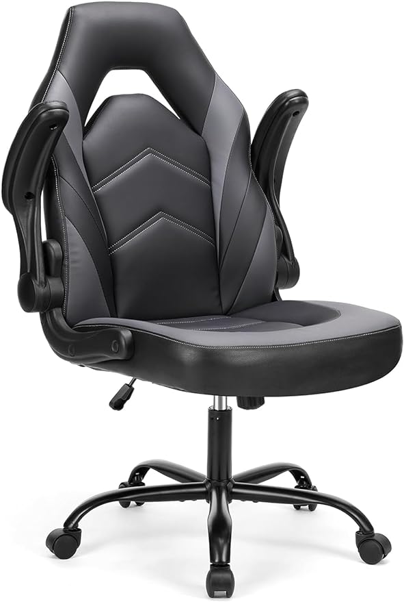 Sweetcrispy Computer Gaming Desk Chair - Ergonomic PU Leather with Comfy Lumbar Support, Height Adjustable Rolling Desk with Flip-up Armrests, for Home and Office by Sweetcrispy