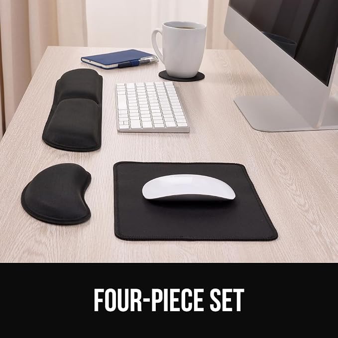 GORILLA GRIP Silky Memory Foam Keyboard Wrist Rest and Mouse Pad for Computer, Ergonomic Typing Support, Desk Office Supplies and Gaming Accessories, Hand & Arm Mousepad Cushions and Coaster Set Black - Image 7